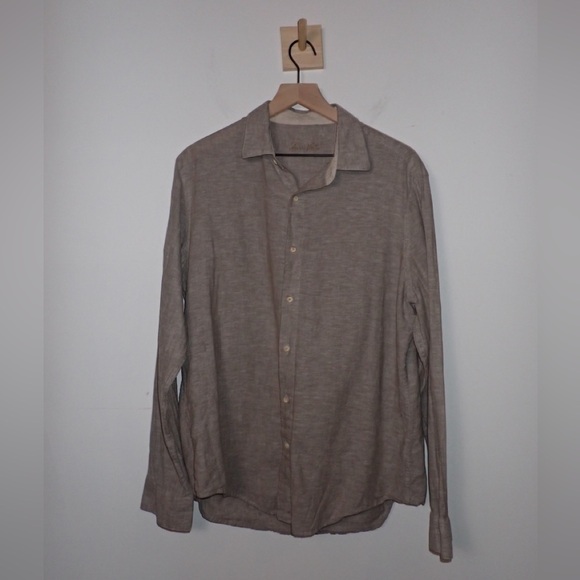 Tasso Elba Mens Linen Blend Long Sleeve Shirt in Brownish Gray - Picture 1 of 6